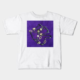 Black and gold chain with Doves on a deep purple background Kids T-Shirt